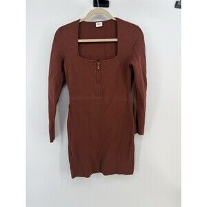Abercrombie & Fitch Brown Long Sleeve part Zip Mini Sweater Dress square neck L
